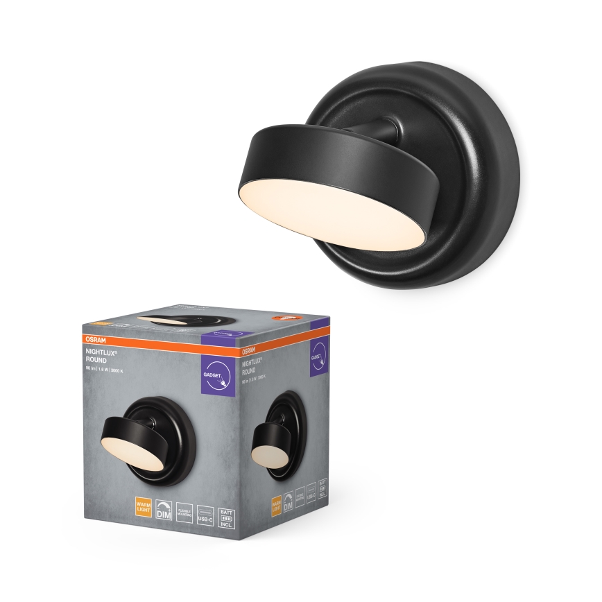 Osram - LED prigušiva punjiva dodirna zidna svetiljka NIGHTLUX LED/1,8W/5V crna