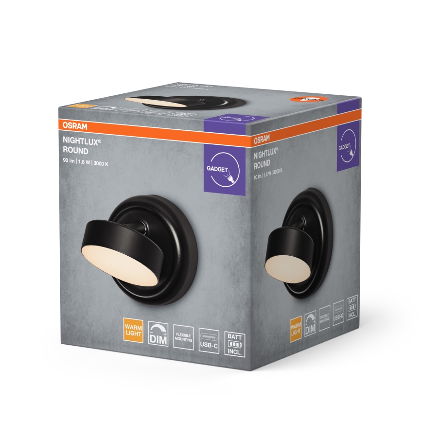 Osram - LED prigušiva punjiva dodirna zidna svetiljka NIGHTLUX LED/1,8W/5V crna
