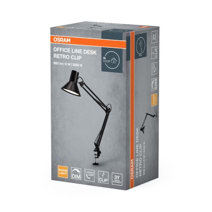 Osram - prigušiva LED stona lampa sa klipsom OFFICE LINE LED/9W/230V 3000K crna