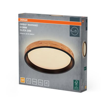 Osram - LED prigušiva stropno svetlo MARIANO LED/36W/230V prečnik 51 cm hrast/crna