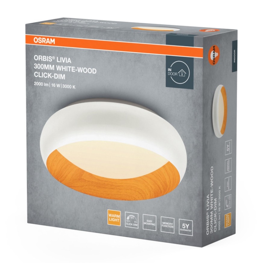 Osram - LED prigušiva stropna svetiljka ORBIS LIVIA LED/16W/230V prečnik 30 cm bela/smeđa