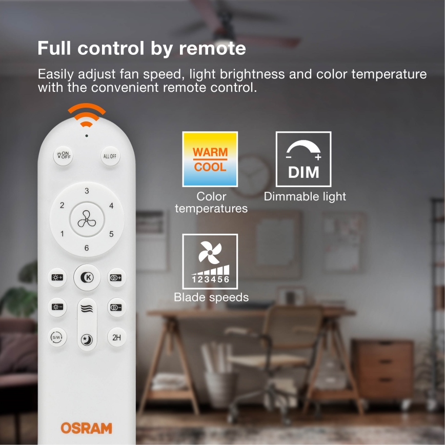 Osram - prigušiva plafonski LED ventilator FOHN LED/18W/230V 3000/4000/6500K + daljinski upravljač