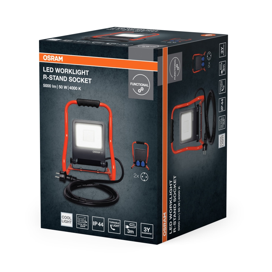 Osram - LED reflektor sa držačem i utičnicama R-STAND LED/50W/230V 4000K IP44 narandžasta/antracit