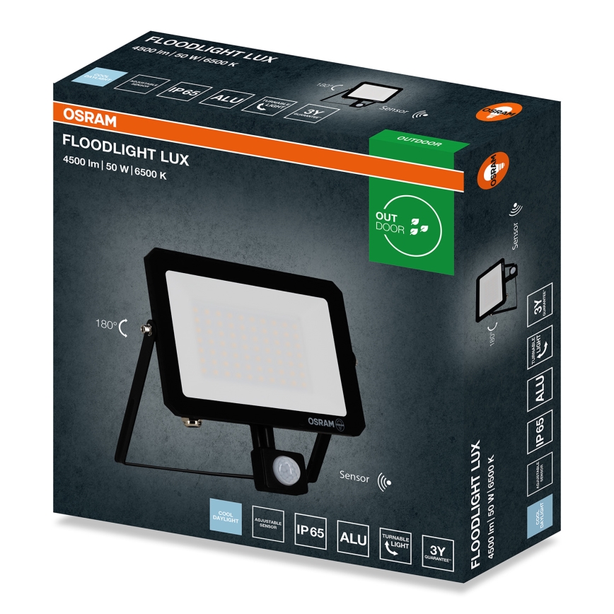 Osram - LED reflektor sa senzorom pokreta i sumraka FLOODLIGHT LED/50W/230V 6500K IP65 crna