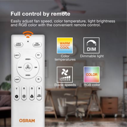 Osram - LED RGB prigušiva stropna lampa sa ventilatorom CIERZO LED/35W/230V 3000-6500K + daljinski upravljač