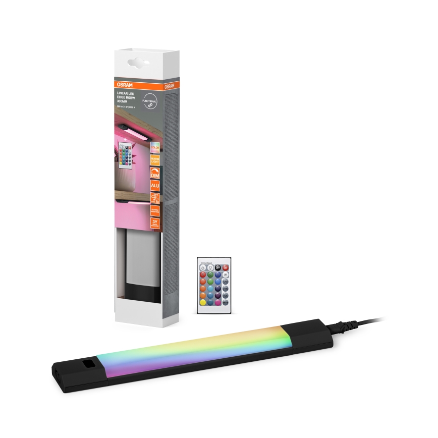 Osram - LED RGBW prigušiva svetiljka za montažu ispod ormarića sa senzorom pokreta LINEAR EDGE LED/4W/230V 30 cm crna + daljinski upravljač