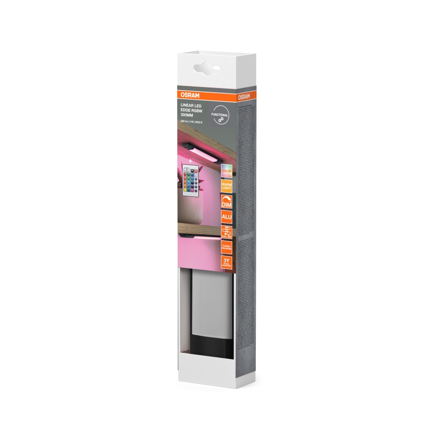 Osram - LED RGBW prigušiva svetiljka za montažu ispod ormarića sa senzorom pokreta LINEAR EDGE LED/4W/230V 30 cm crna + daljinski upravljač