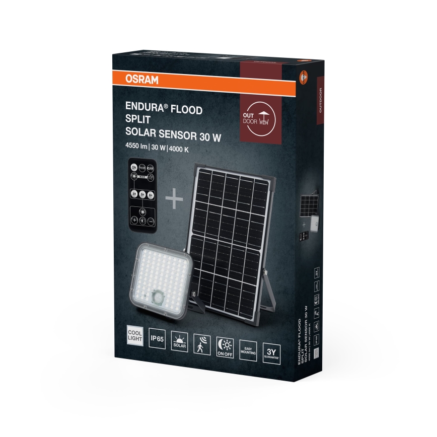 Osram - LED prigušiva solarni reflektor sa senzorom ENDURA LED/30W/6,4V 4000K IP65 crna + daljinski upravljač