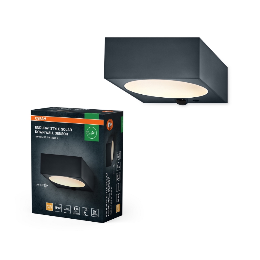 Osram - LED prigušiva solarna zidna svetiljka sa senzorom ENDURA STYLE LED/10,7W/4,2V 2000 mAh IP65 antracit