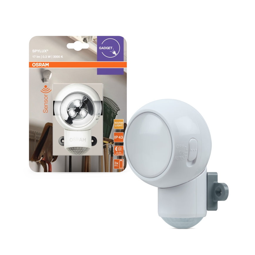 Osram - LED spoljna orijentaciona svetiljka sa senzorom pokreta i sumraka SPYLUX LED/0,3W/4,5V IP43 bela