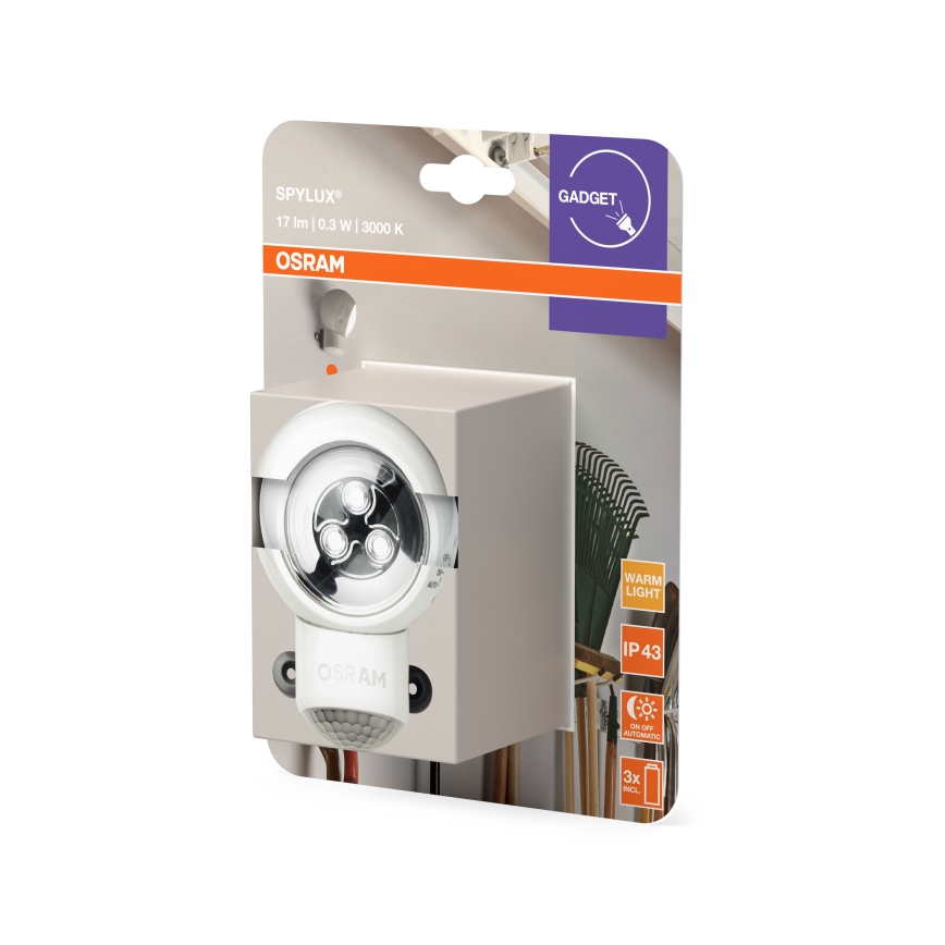 Osram - LED spoljna orijentaciona svetiljka sa senzorom pokreta i sumraka SPYLUX LED/0,3W/4,5V IP43 bela