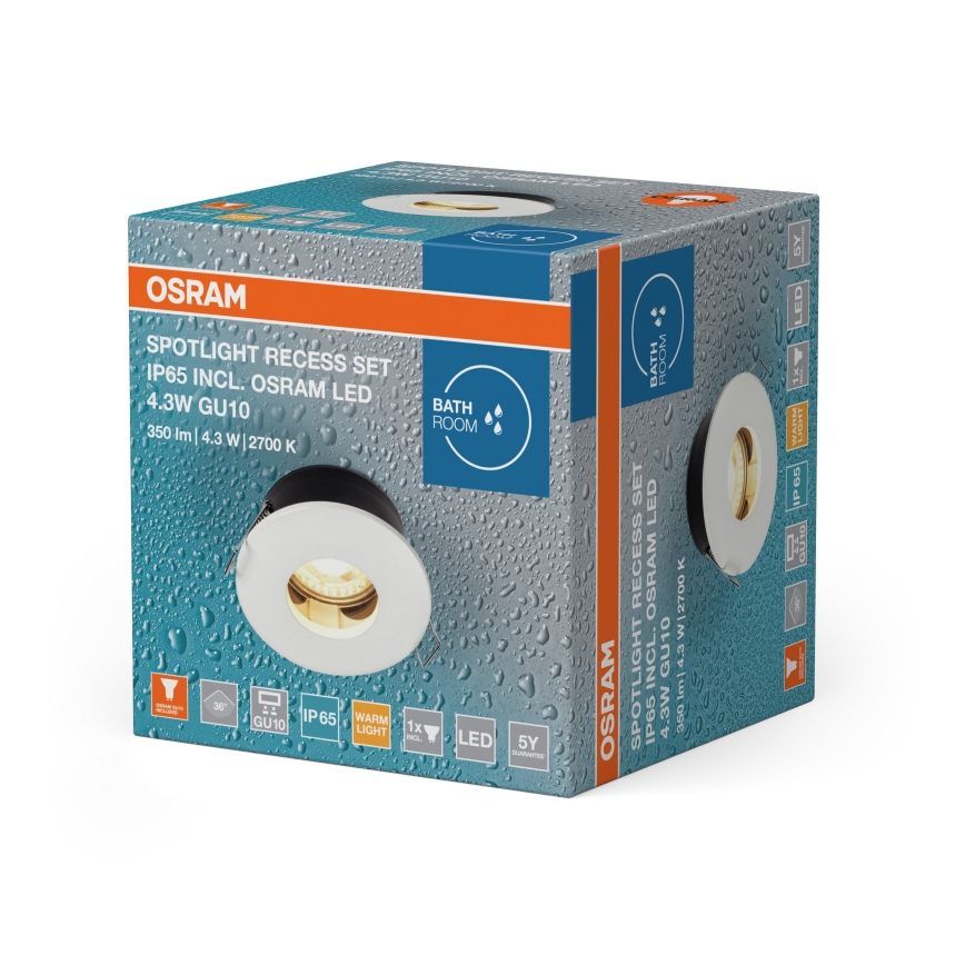 Osram - LED ugradna kupatilska svetiljka SPOT 1xGU10/4,3W/230V 2700K CRI 90, prečnik 8,5 cm, IP65, bela