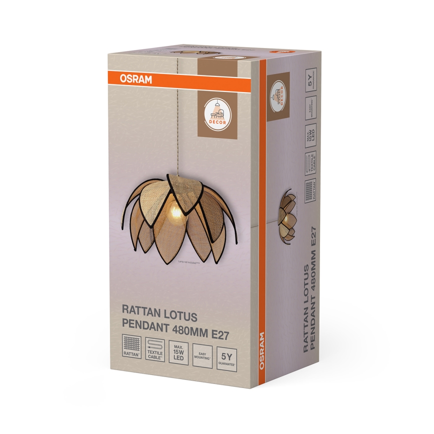 Osram - Luster na sajli DECOR RATTAN 1xE27/15W/230V prečnik 48 cm bež/crna