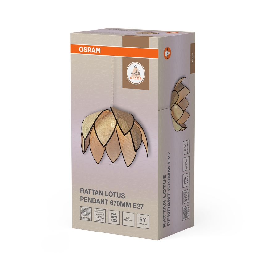Osram - Luster na sajli DECOR RATTAN 1xE27/15W/230V prečnik 67 cm bež/crna