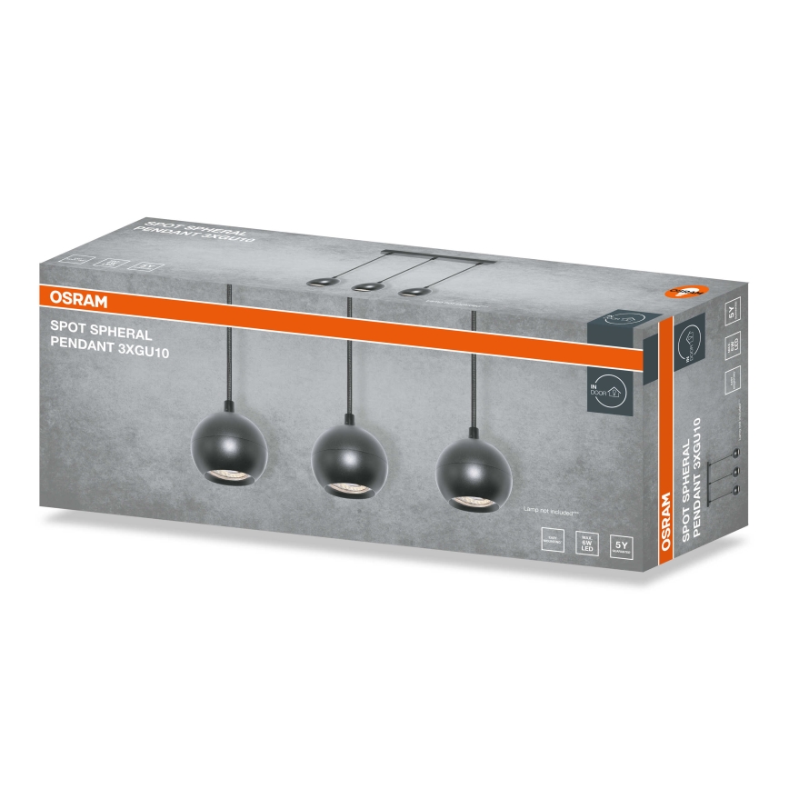 Osram - Luster na sajli SPOT SPHERAL 3xGU10/6W/230V crna