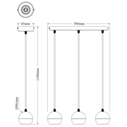 Osram - Luster na sajli SPOT SPHERAL 3xGU10/6W/230V crna