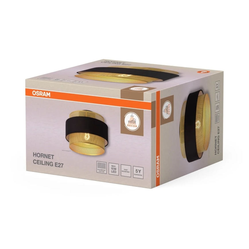 Osram - plafonsko svetlo DECOR HORNET 1xE27/10W/230V, prečnik 30 cm, crna/zlatna