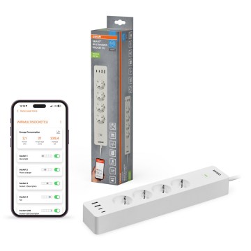 Osram - Produžni kabl SMART+ 4Z tip F + 2xUSB-A + 2xUSB-C Wi-Fi