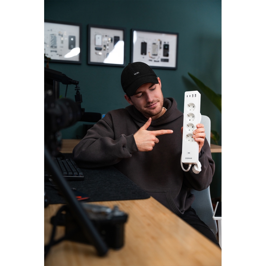 Osram - Produžni kabl SMART+ 4Z tip F + 2xUSB-A + 2xUSB-C Wi-Fi