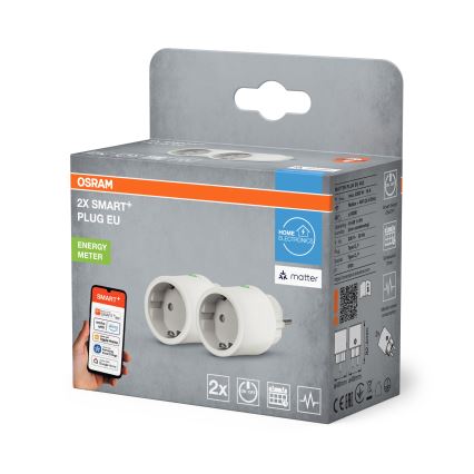 Osram - SET 2x pametna SCHUKO utičnica SMART+ MATTER 2300W/230V/10A Wi-Fi bela