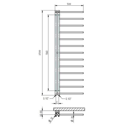 P.M.H. AP2W-L - Peškirni radijator za kupatilo APOLLO 346W 150 cm desna/bela