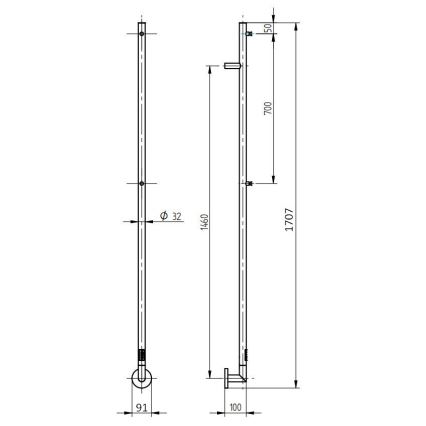P.M.H. OL1SS - Električni sušač peškira OLE 24W/230V 170 cm IP44 poliran nerđajući čelik