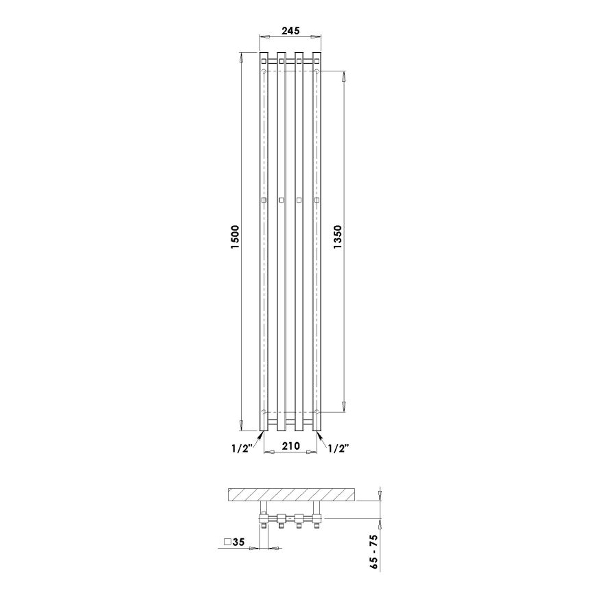P.M.H. P2W/4 - Kupatilski merdevinski radijator PLUTO 406W 150 cm beli