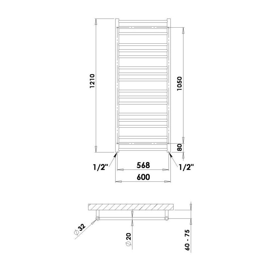 P.M.H. SN4C - Kupatilski peškirni radijator SORANO 470W 121 cm sjajni hrom