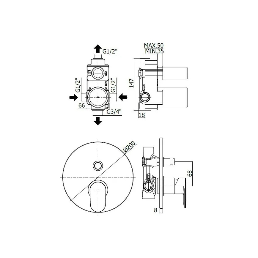 Paffoni - Baterija za kadu za podžbuknu instalaciju CANDY, sjajni hrom