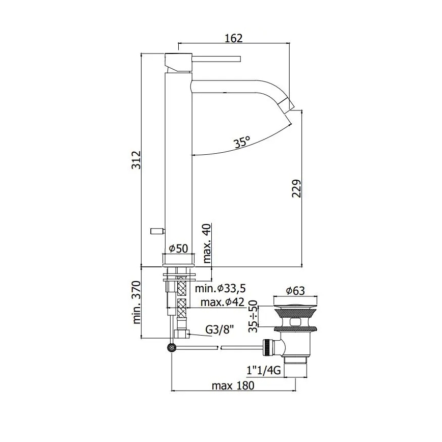 Paffoni - Baterija za umivaonik + automatski čep (klik-klak) LIGHT brušeno zlato
