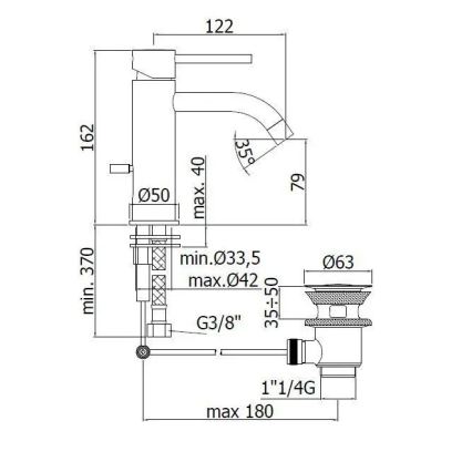 Paffoni - Baterija za umivaonik LIGHT od nerđajućeg čelika