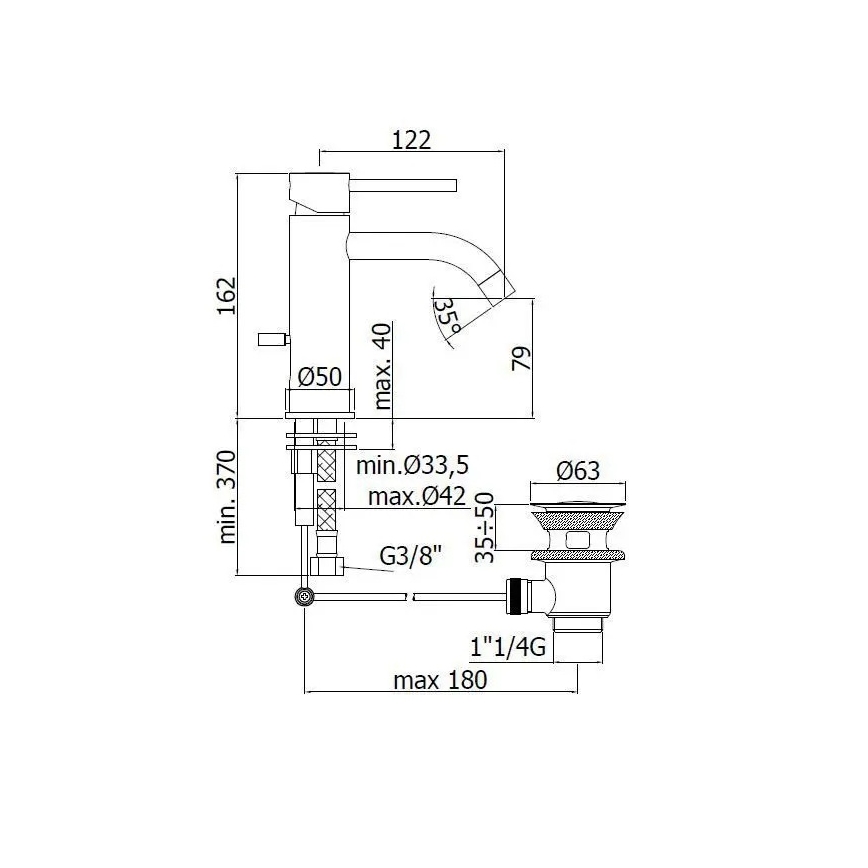 Paffoni - Baterija za umivaonik LIGHT od nerđajućeg čelika