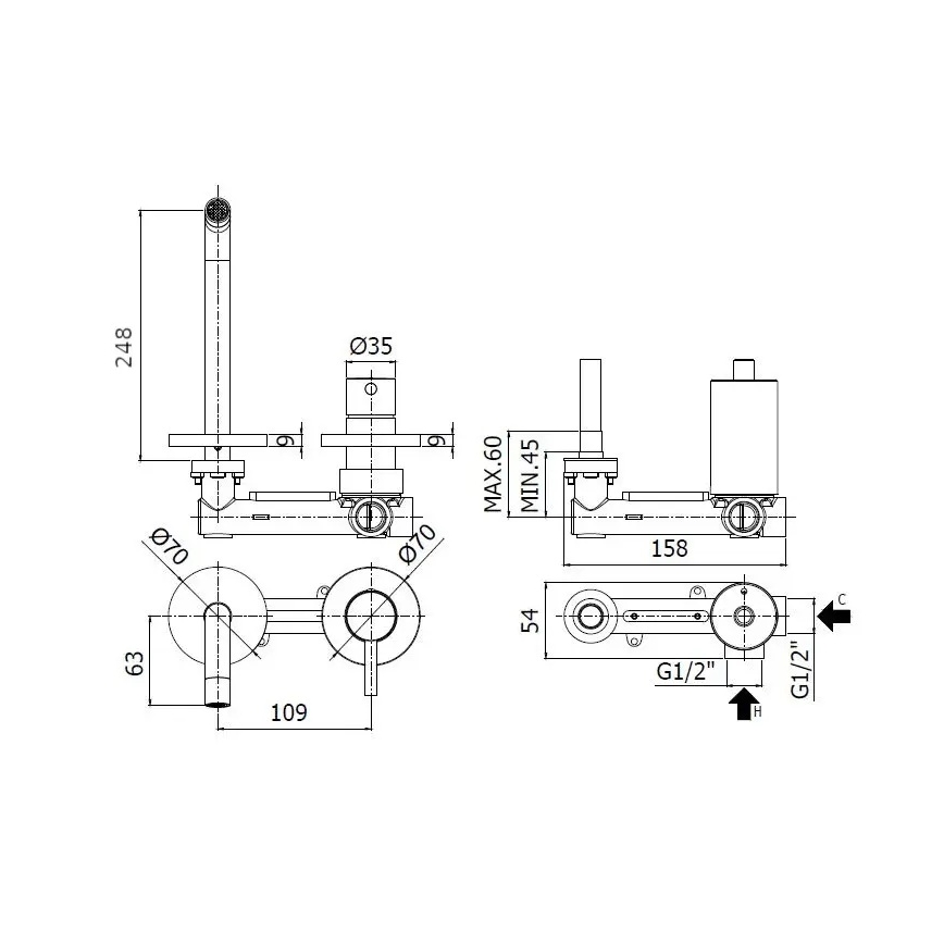 Paffoni - Baterija za umivaonik LIGHT za podometnu ugradnju, mat bela