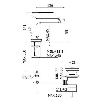Paffoni - Bide baterija + odtok TANGO nerđajući čelik