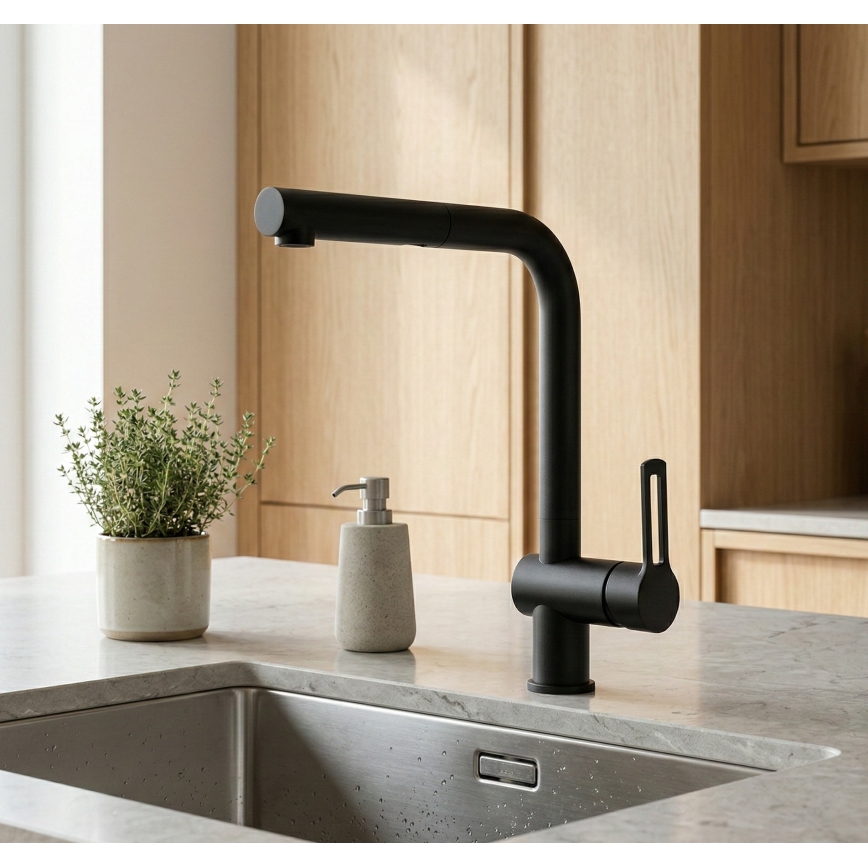 Paffoni - Kuhinjska slavina sa izvlačivom prskalicom RINGO 29,2 cm crna