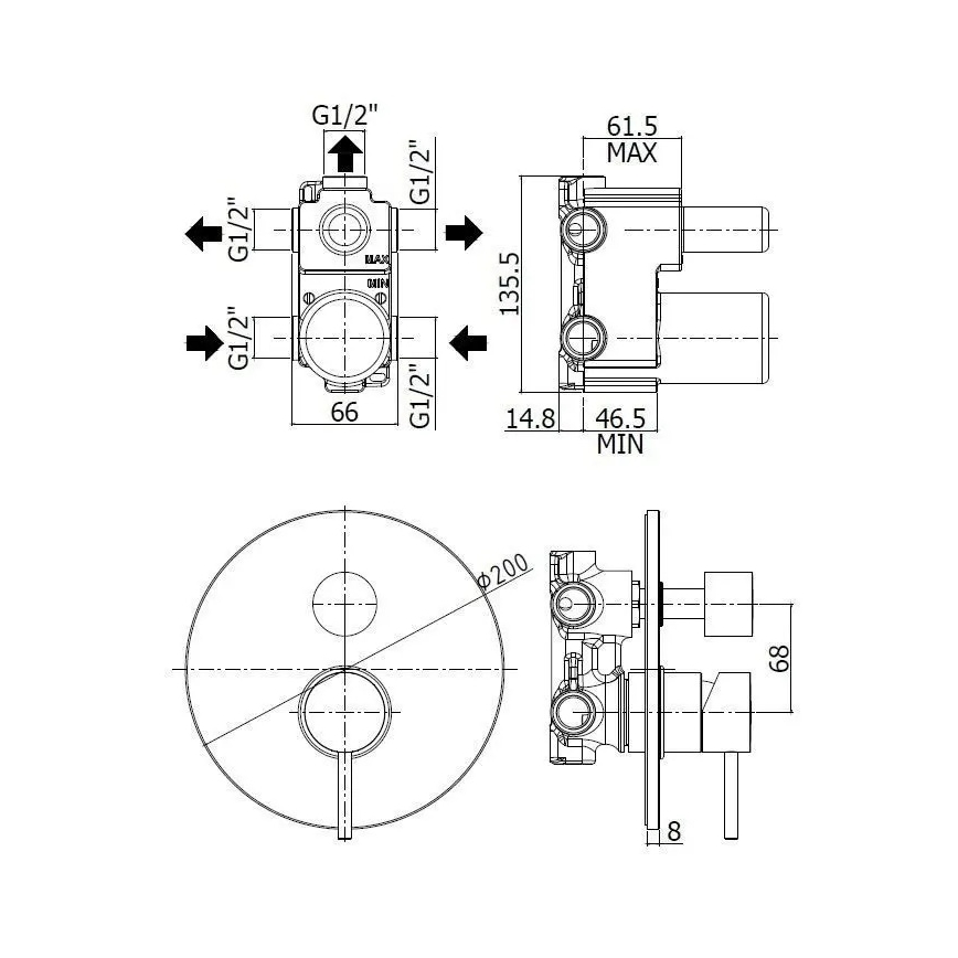 Paffoni - Tuš baterija za podžbuknu ugradnju LIGHT crna