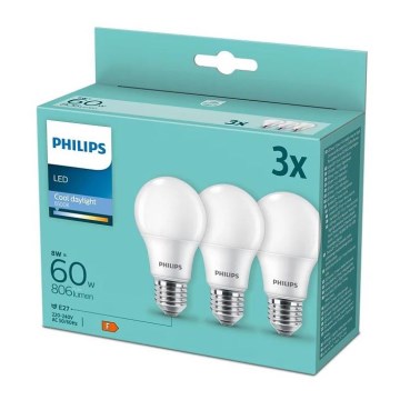 PAKET 3x LED sijalica Philips A60 E27/8W/230V 6500K