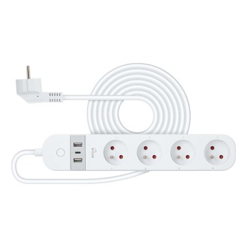 Pametni produžni kabl sa prekidačem, 4x utičnice, Tip E + 2x USB-A + 1x USB-C, 1,5 m, Wi-Fi Tuya, bela
