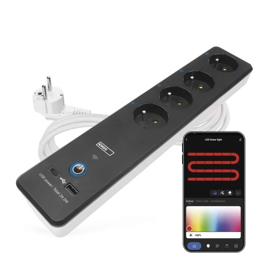 Pametni produžni kabl sa prekidačem GoSmart 4Z + 1x USB-A + 1x USB-C, 2 m, Wi-Fi Tuya