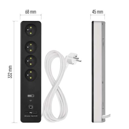 Pametni produžni kabl sa prekidačem GoSmart 4Z + 1x USB-A + 1x USB-C, 2 m, Wi-Fi Tuya
