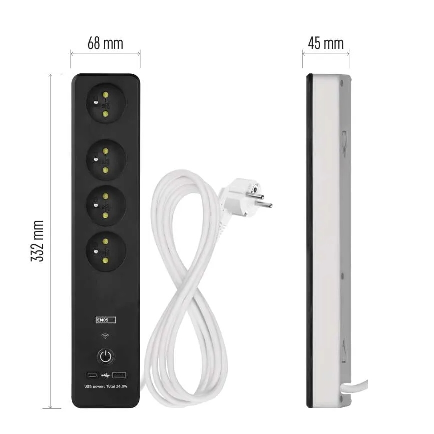 Pametni produžni kabl sa prekidačem GoSmart 4Z + 1x USB-A + 1x USB-C, 2 m, Wi-Fi Tuya