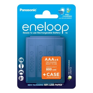 Panasonic - 4 kom punjivih AAA baterija Eneloop 800 mAh + futrola