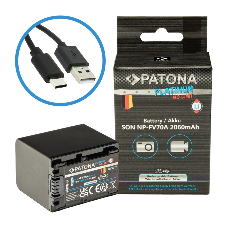 PATONA - Akumulatorska baterija za Sony NP-FV70A 2060 mAh Li-Ion Platinum USB-C punjenje