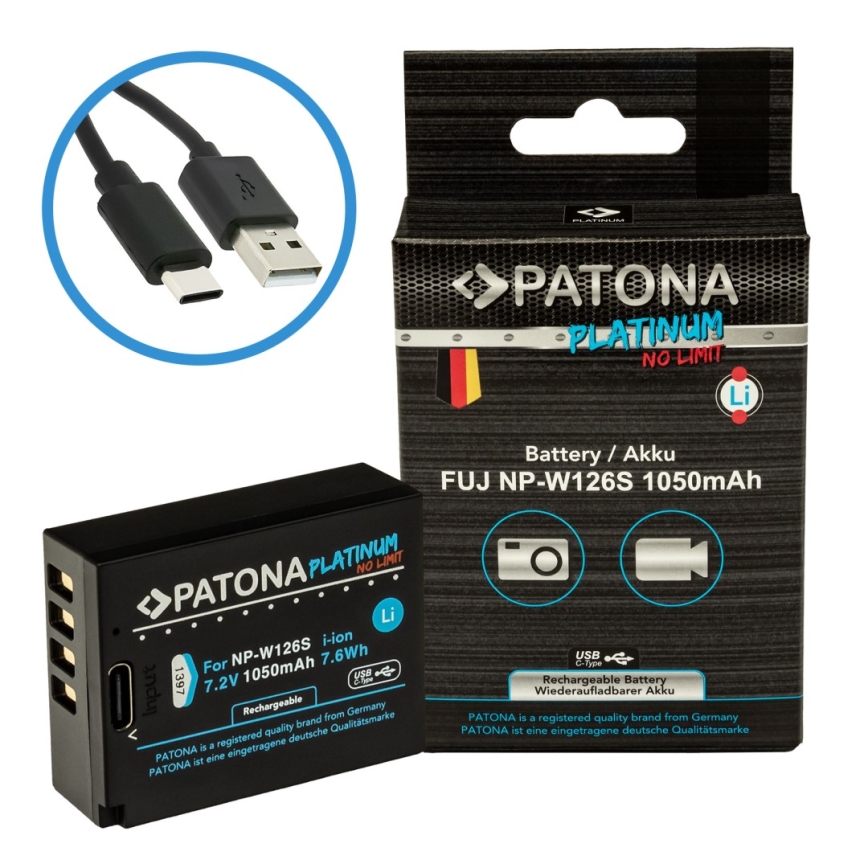 PATONA - Baterija za Fujifilm NP-W126S 1050 mAh Li-Ion Platinum, USB-C punjenje