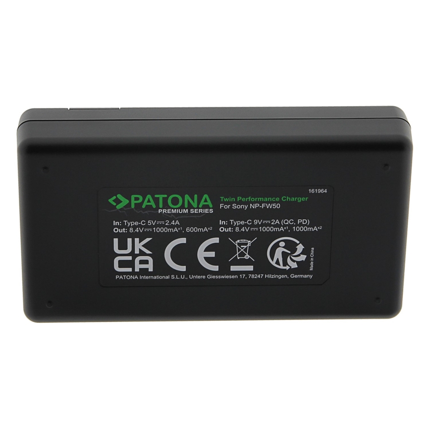 PATONA - Brzi dualni punjač za Sony NP-FW50 + USB-C kabl 0,6m