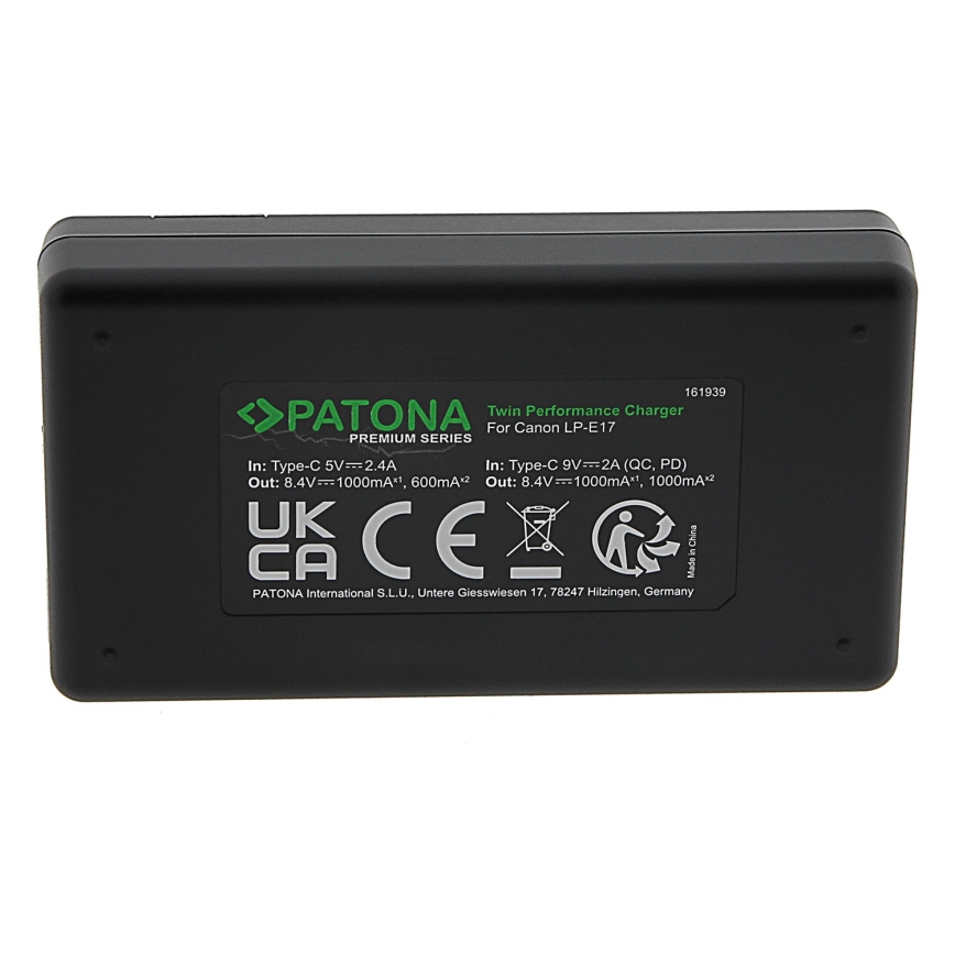 PATONA - Brzi dvostruki punjač za Canon LP-E17 + USB-C kabal 0,6m