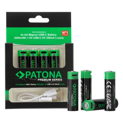 PATONA - SET 4x baterije AA/LR6 Li-Pol 2000mAh 1,5Vs sa USB-C punjenjem