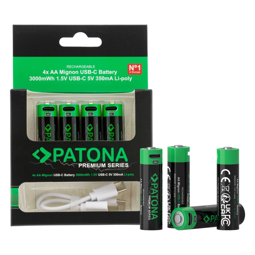 PATONA - SET 4x baterije AA/LR6 Li-Pol 2000mAh 1,5Vs sa USB-C punjenjem