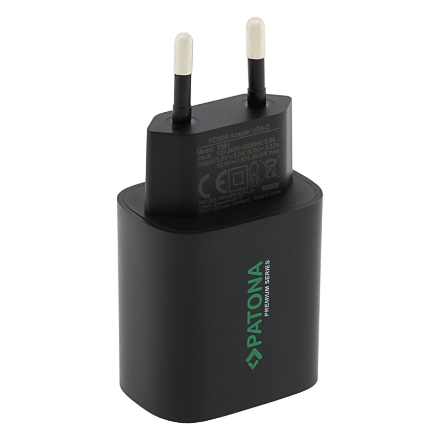 PATONA - USB-C punjač Power Delivery 20W/230V crni