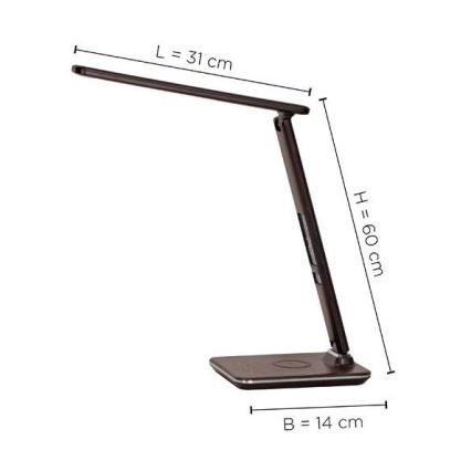 Paul Neuhaus 4595-23 - LED stolna lampa ADRIANO, prigušiva, upravljana dodirom, sa bežičnim punjenjem, LED/5W/230V, braon
